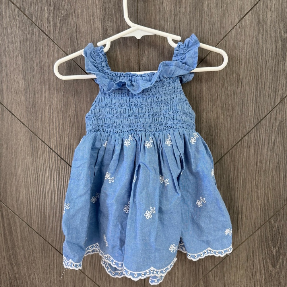 Cat & Jack Blue Ruffled Baby Dress with White Embroidery